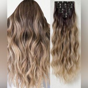 24 In Ombre Hair Style Clip in Hair Extensions Brown to Light Blonde wat…